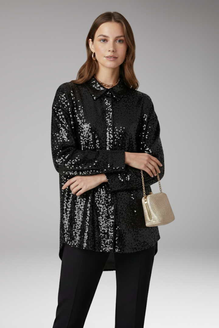 Women's Sequined Blouse Oversized Structured