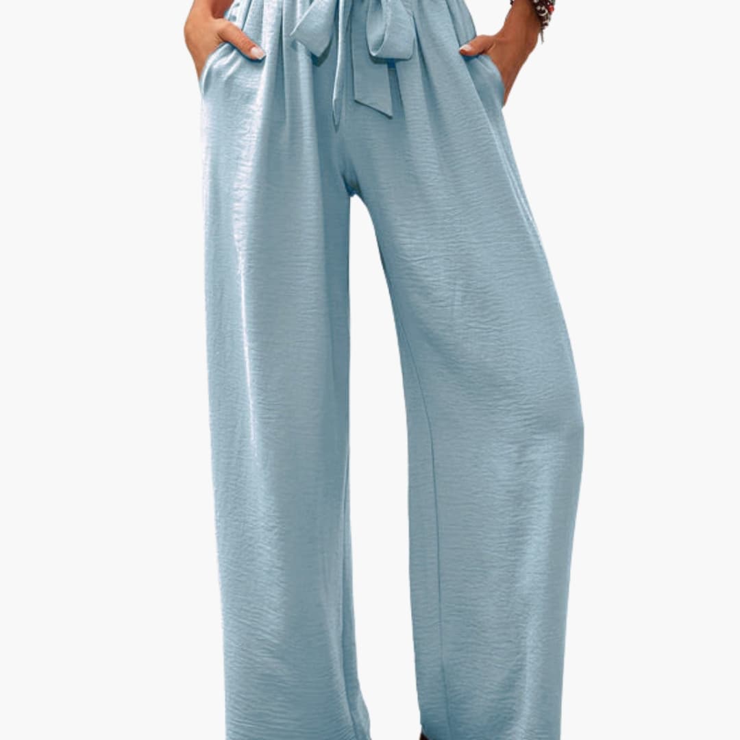 Women's Palazzo Pants Elastic Waist Wide Leg Black