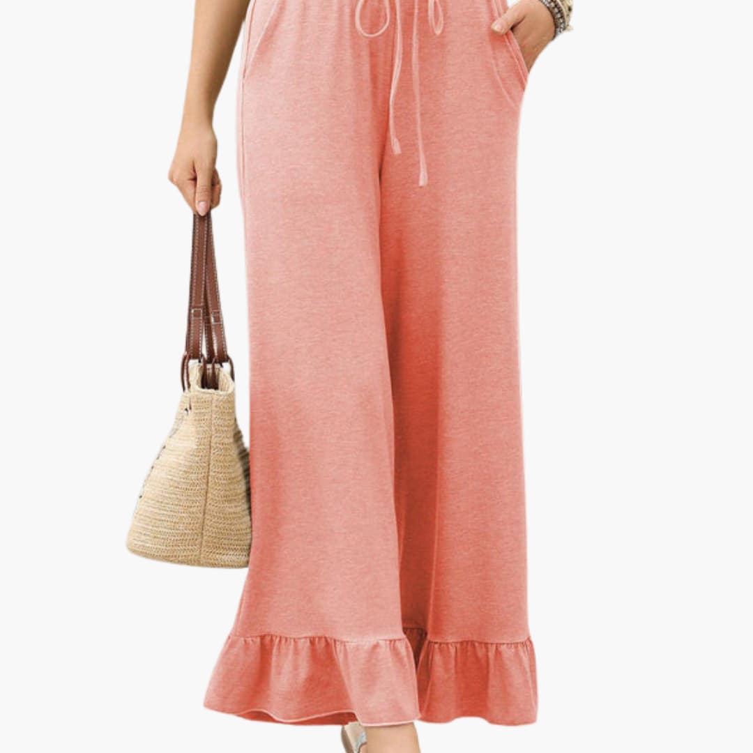 Women's Palazzo Pants Elastic Waist Ruffled Hem