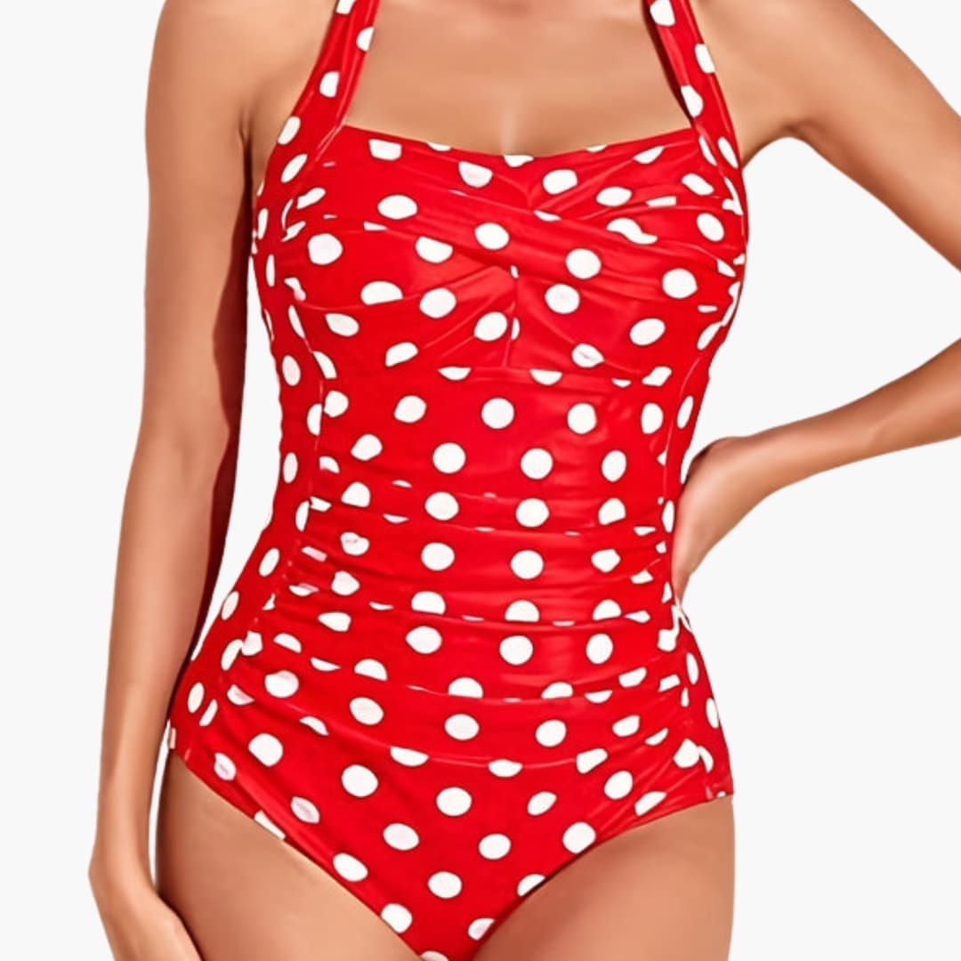 Women's Ruched Halter One-Piece Swimsuit Open Back
