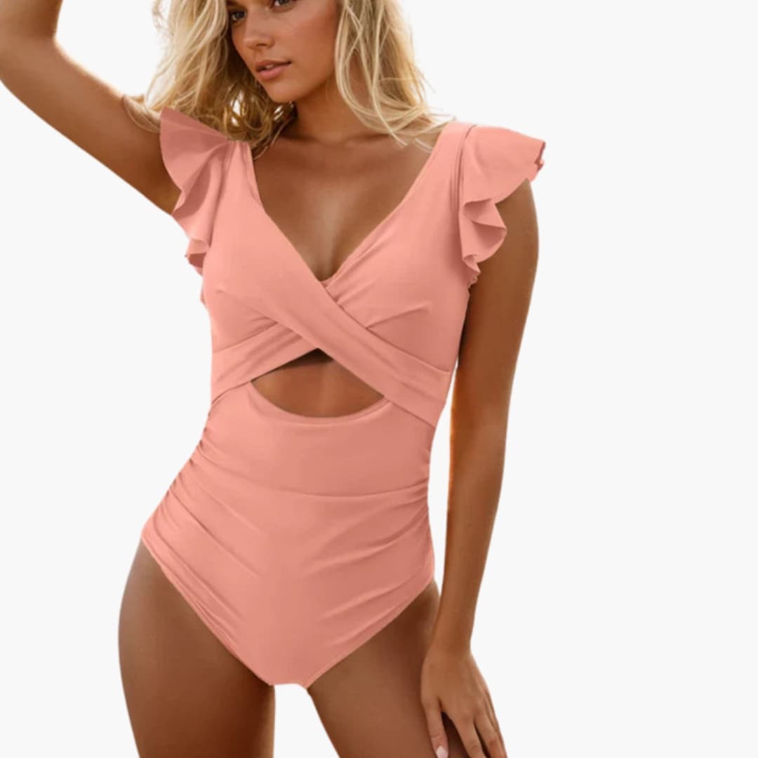 Women's Ruffle Swimsuit Scoop Neck Stretch One-Piece