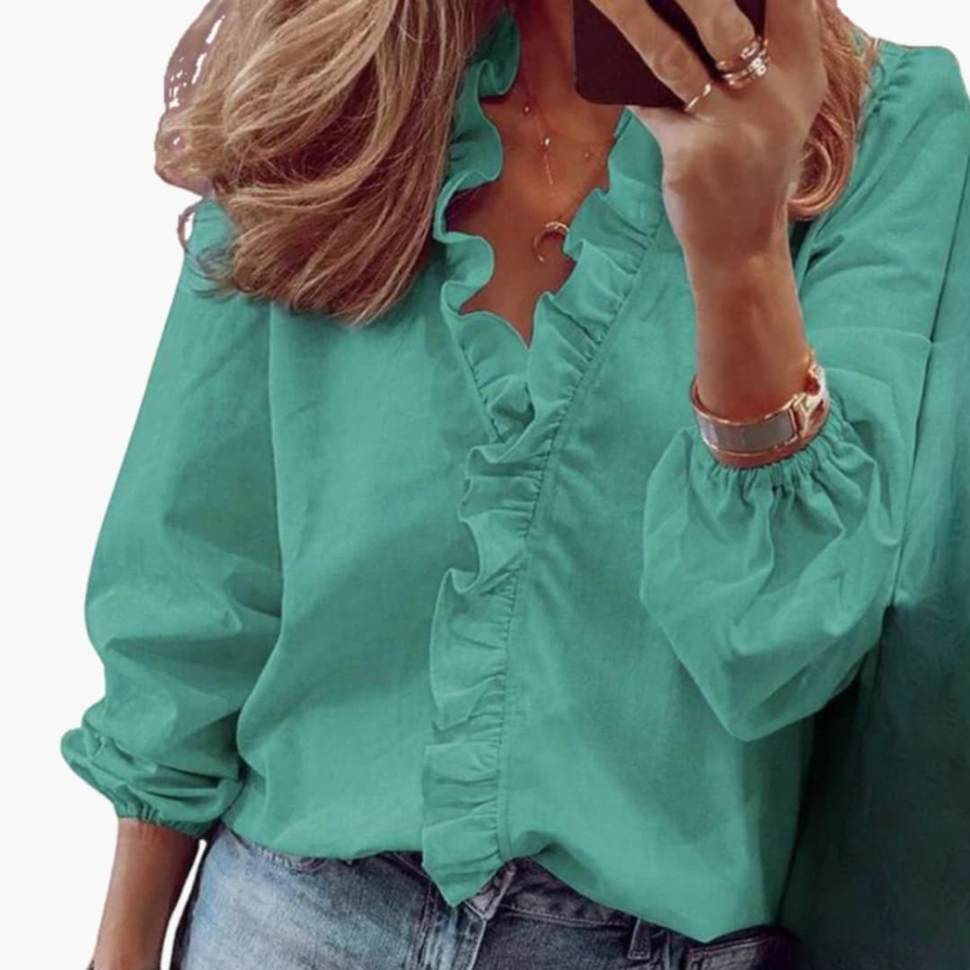 Women's V-Neck Blouse Long Sleeve Woven White