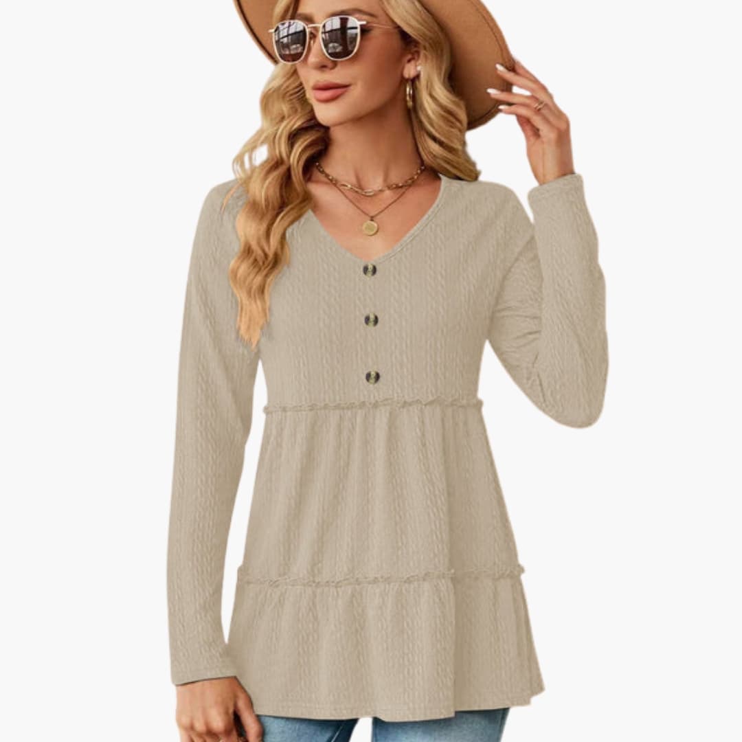 Women's Sleeveless V Neck Shirt Button Accent Flowing Hem