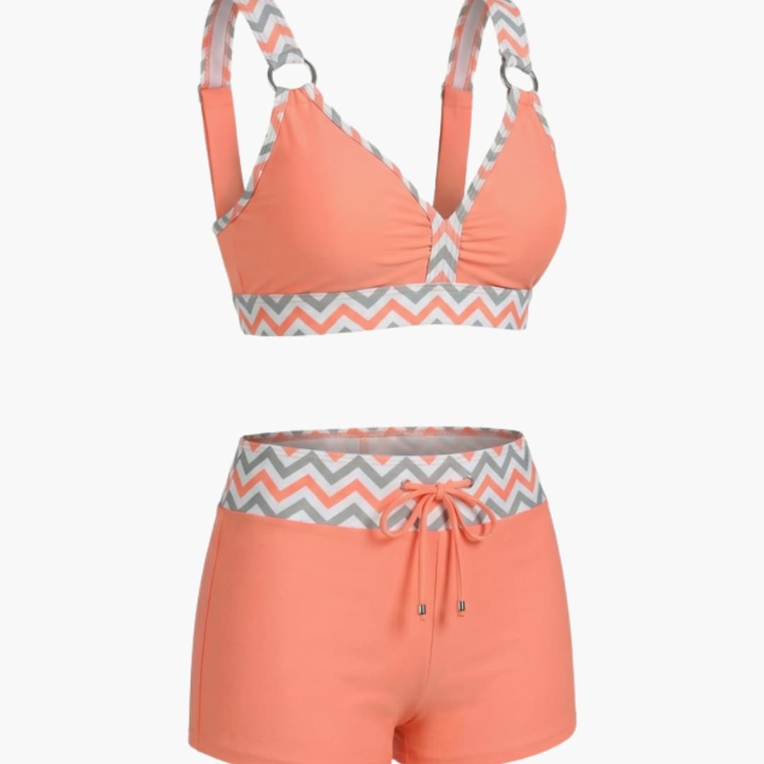 Women's Striped Bikini Swimsuit Set with Shorts Bottom