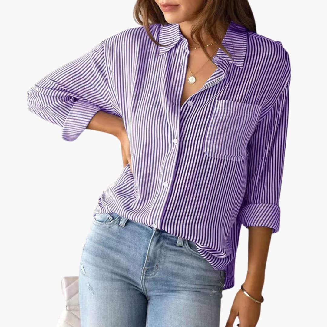 Women's Cotton Long Sleeve Button-Down Shirt Blue