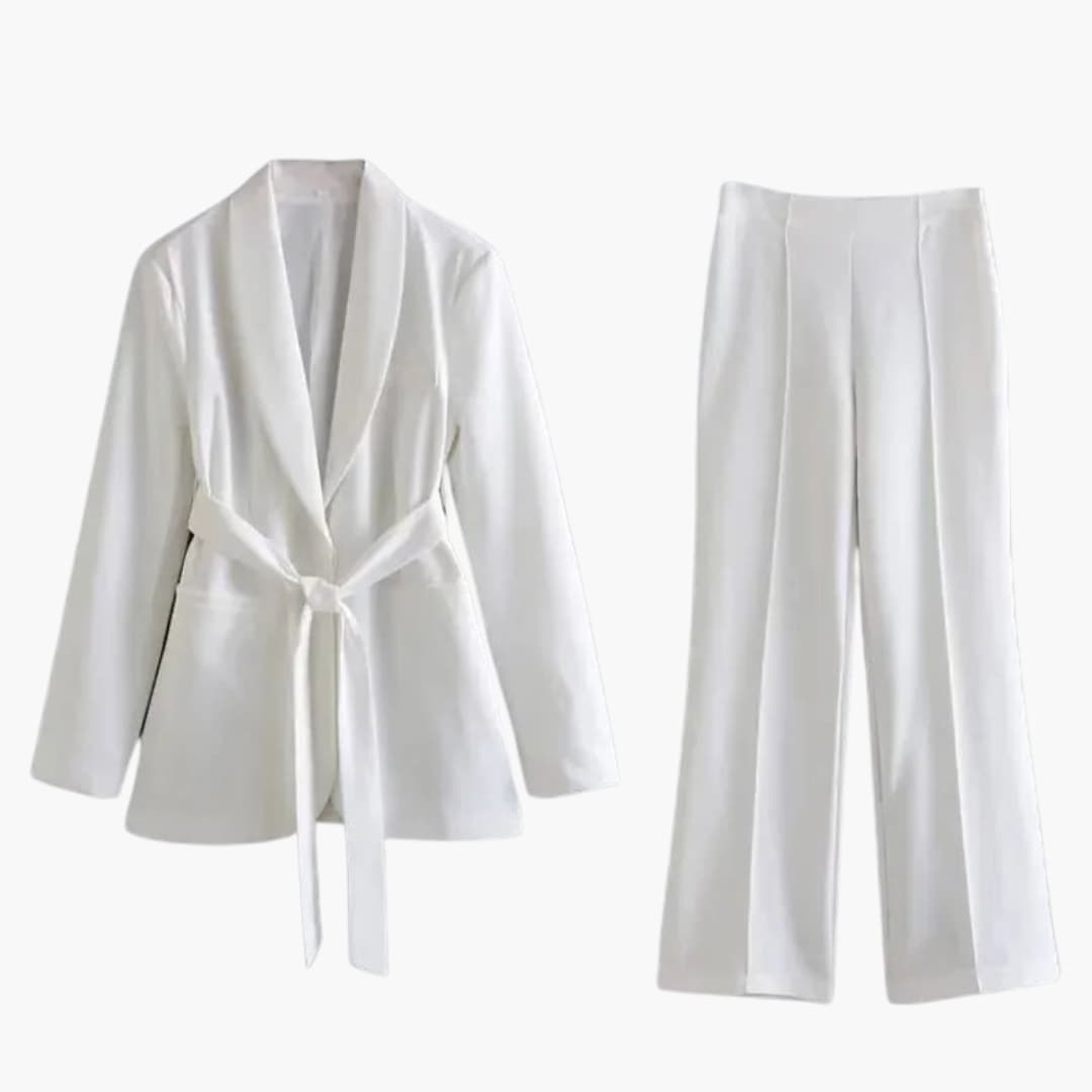 Women's Blazer And Pants Set Slim Fit Button Front Navy