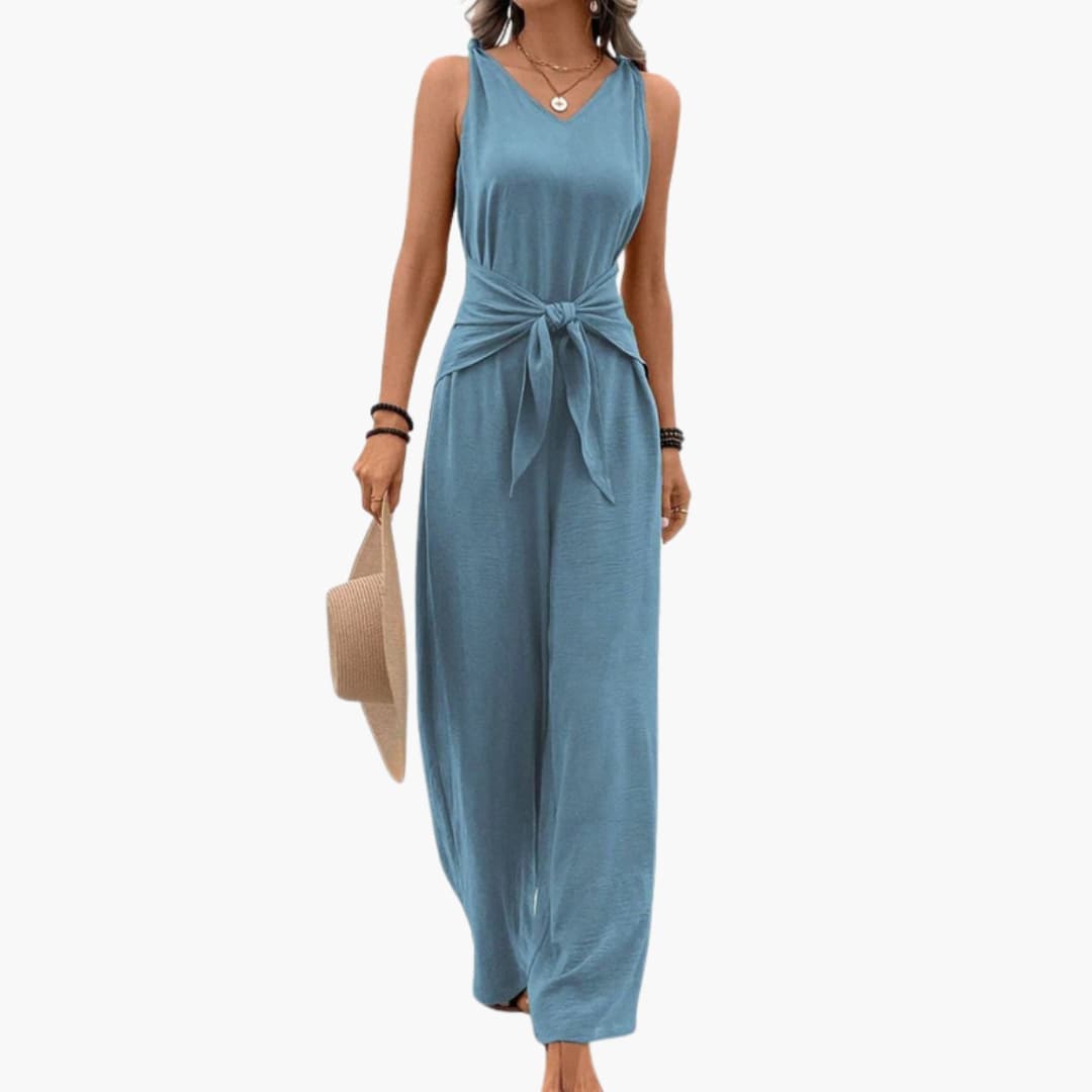 Women's Sleeveless Jumpsuit V-Neck Wide Leg - Fashinoza