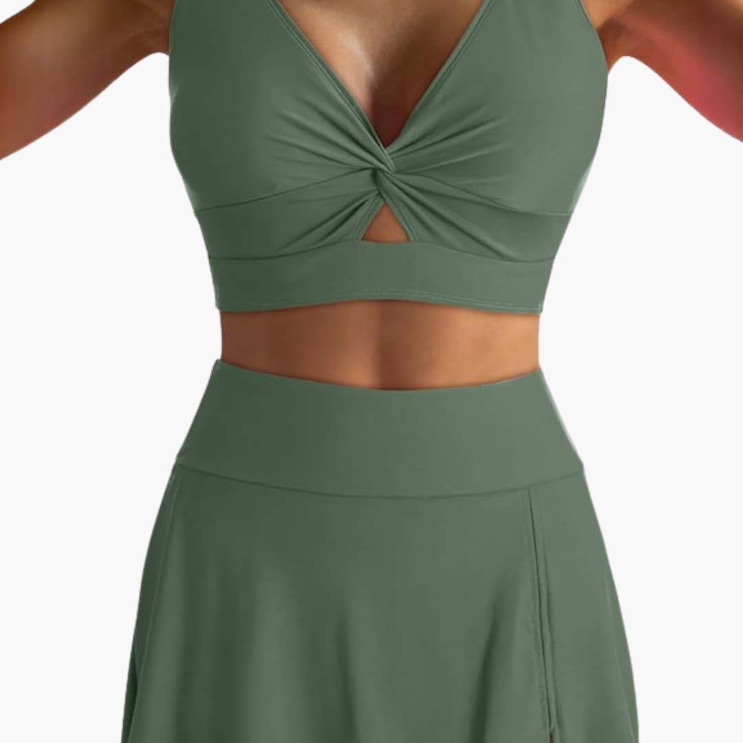 Women's V-Neck Wrap Bikini Set Skirted Bottom
