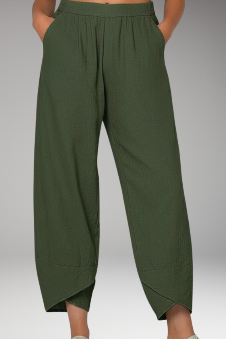 Women's Cropped Pants Side Pockets Overlapping Hem