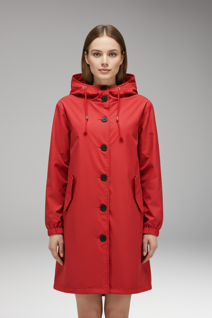 Women's Hooded Jacket Drawstring Button Closure