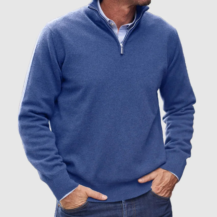 Men's Half-Zip Knit Sweater Ribbed Cuffs