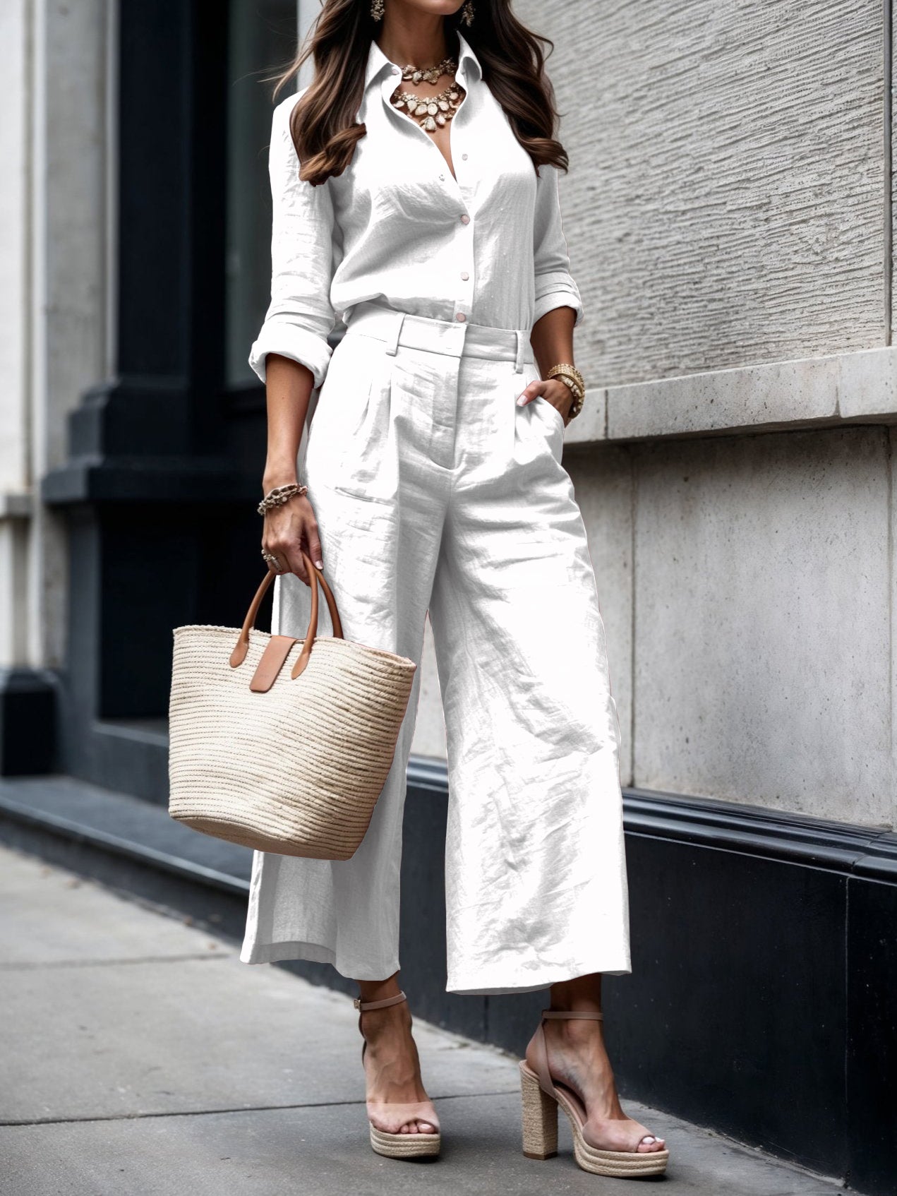 Women's Capri Pants Loose Fit Shirt Set