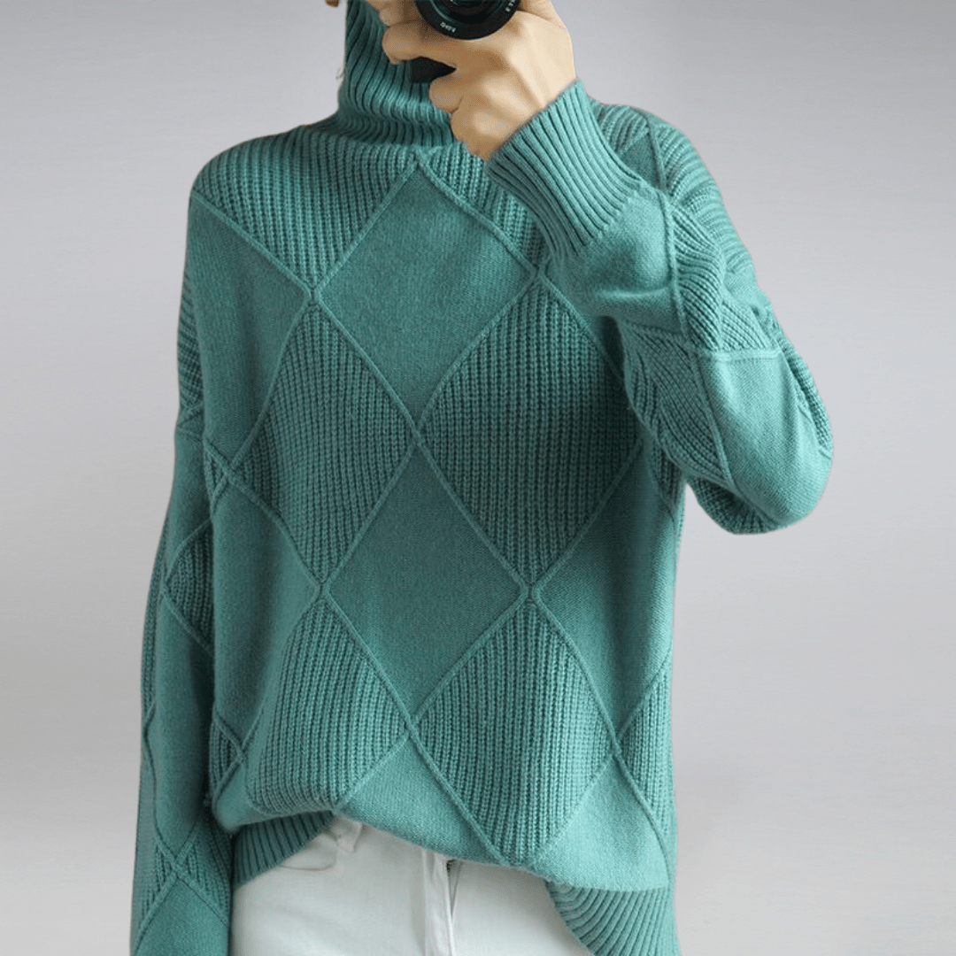 Women's Diamond Pattern Mock Neck Sweater