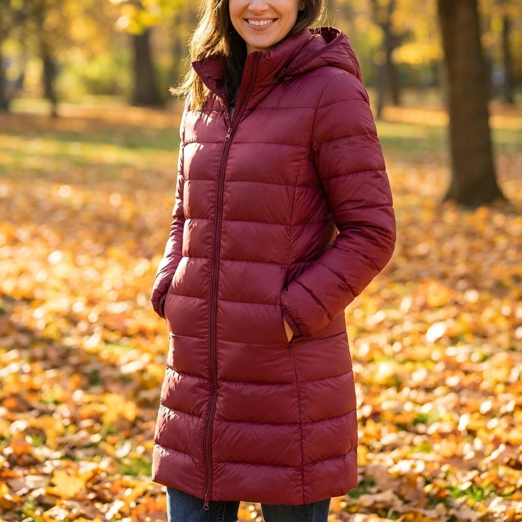 Women’s Long Quilted Hooded Zip Jacket