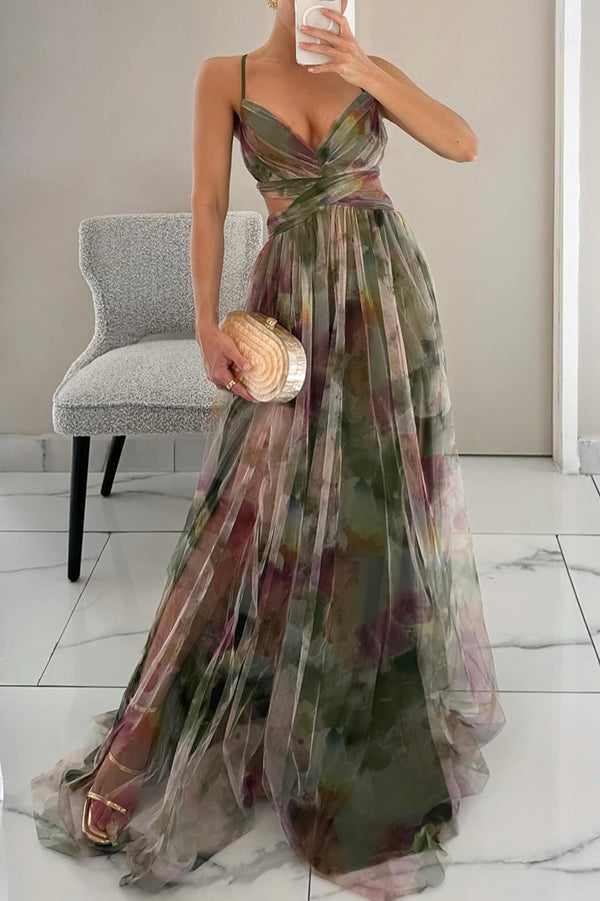 Women's Floral Maxi Dress Spaghetti Strap