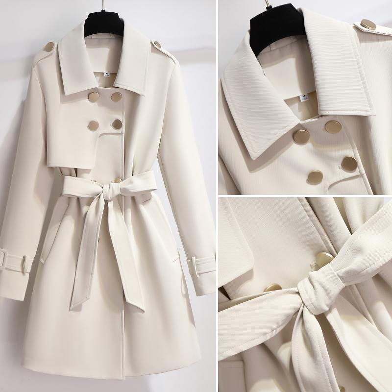 Women's Double-Breasted Trench Coat Belted Waist