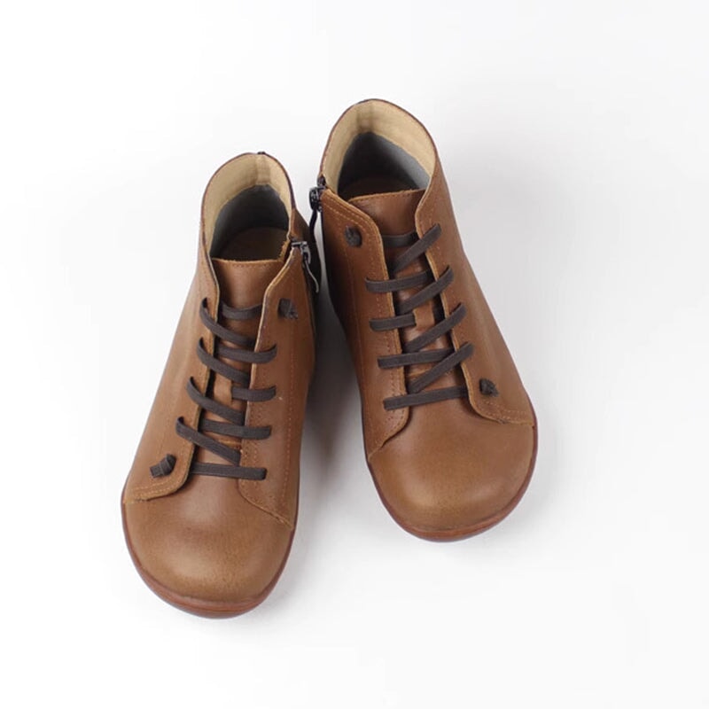 Women's Low Ankle Boots Lace Up Rounded Toe