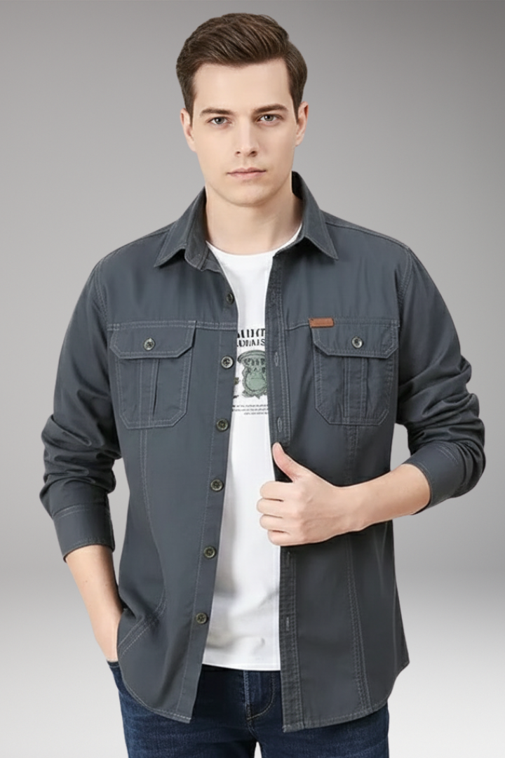 Men's Casual Button Up Shirt With Pockets