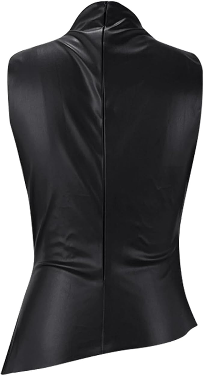 Women's Sleeveless Stand Collar Gathered Side Detail