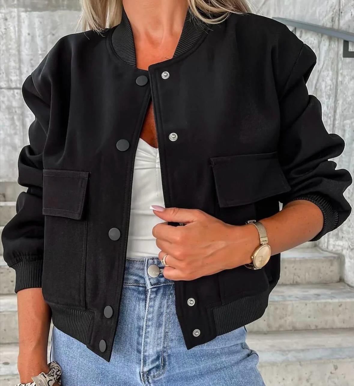 Women's Bomber Jacket Button Front Cotton