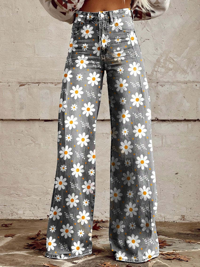 Women's High Waist Wide Leg Floral Print Pants -
Fashinoza