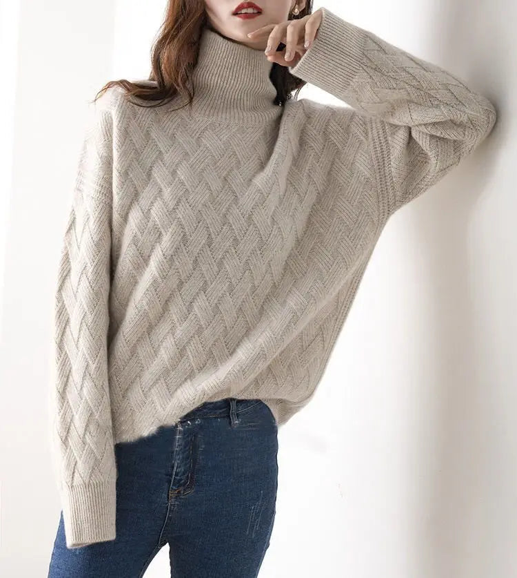 Women's Cable Knit Turtleneck Sweater Long Sleeve