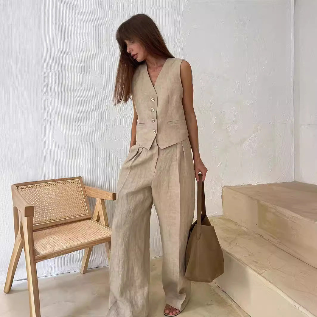 Women's Sleeveless Two Piece Set Wide Leg Pants