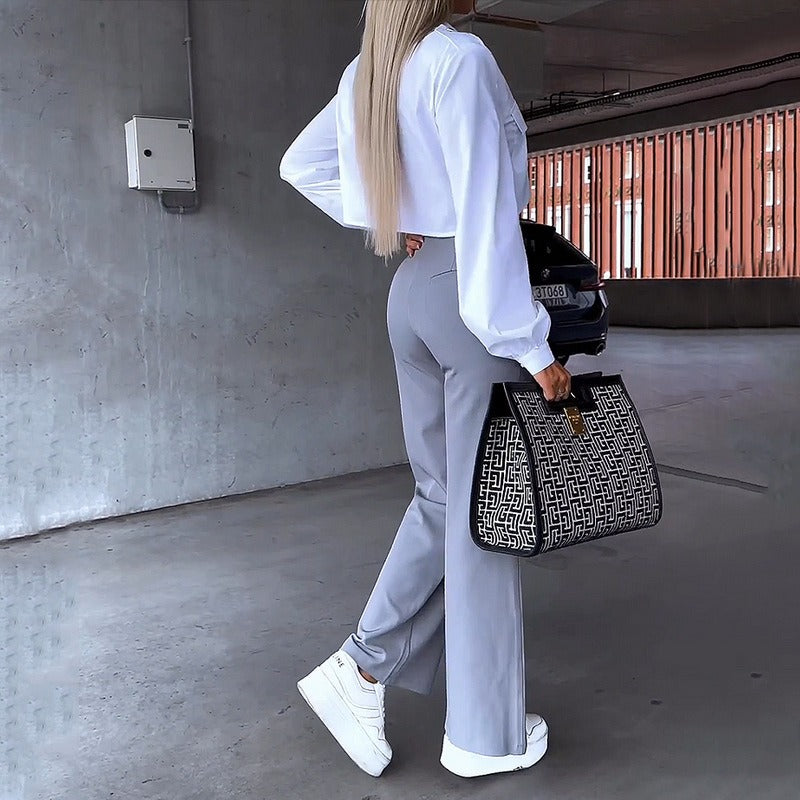 Women's Crop High-Waisted Pants Set