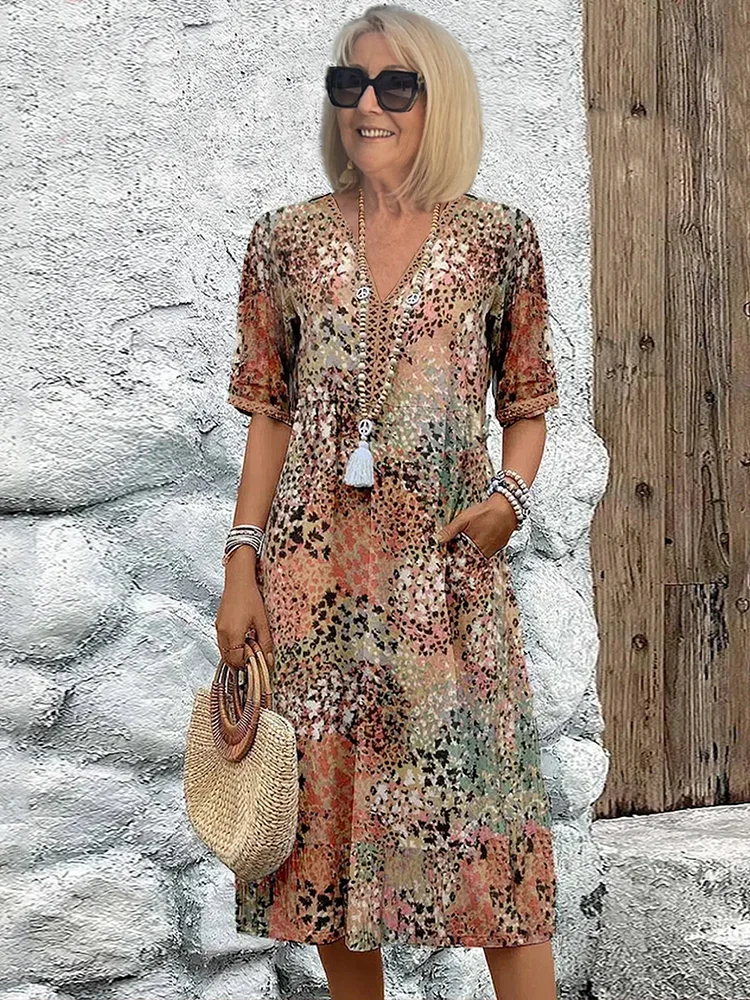 Women's V-Neck Colorful Dress