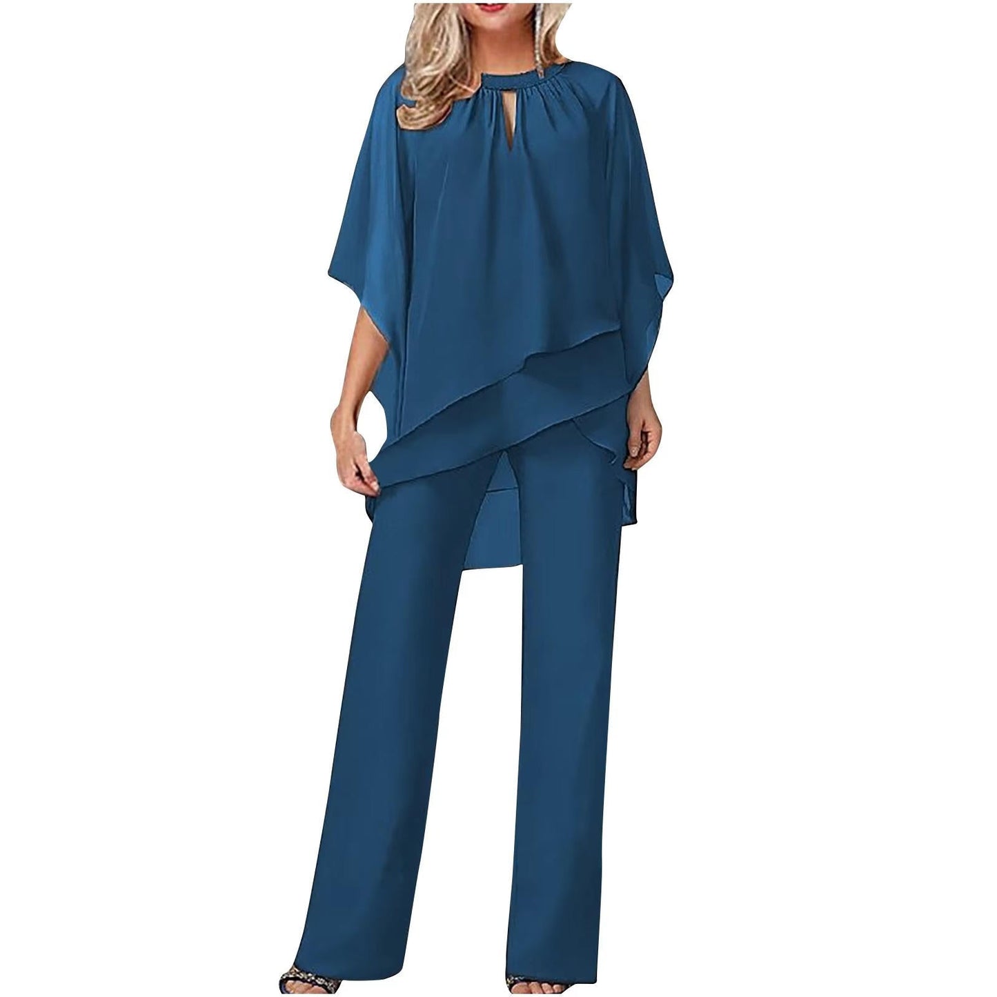 Vivienne Women's Chiffon Pantsuit Batwing Sleeves Wide Leg