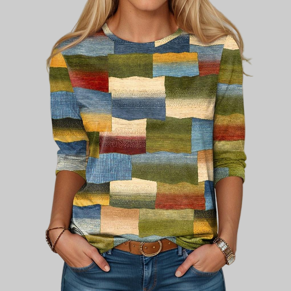 Multicolor Crew Neck T Shirt Loose Fit - Fashinoza