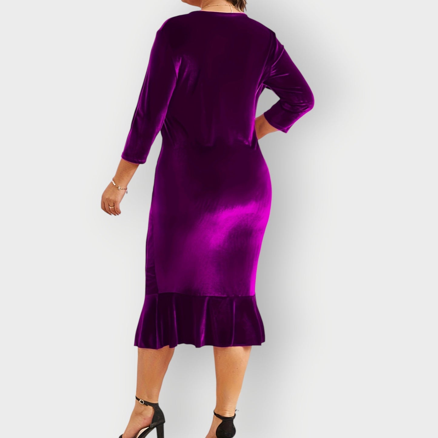 Women's Velvet Ruffle Midi Dress