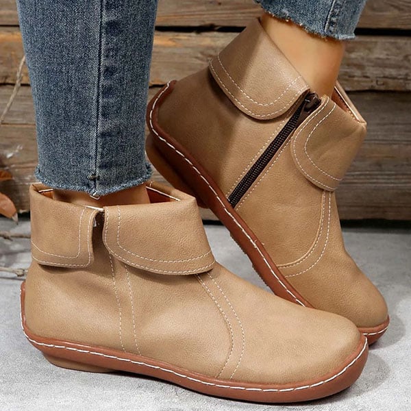 Women's Ankle Boots Folded Collar Side Zipper Style