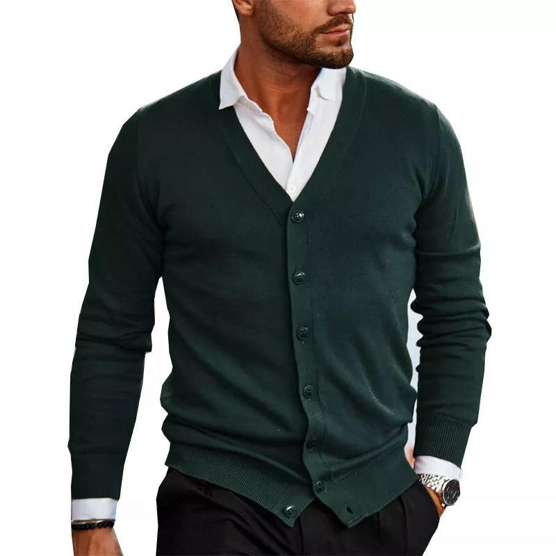 Men's Slim Fit V-Neck Cardigan Ribbed Hem