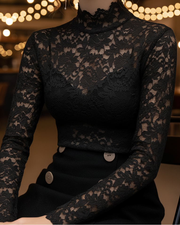 Abigail | Women Spring Sheer Mock Neck Top
