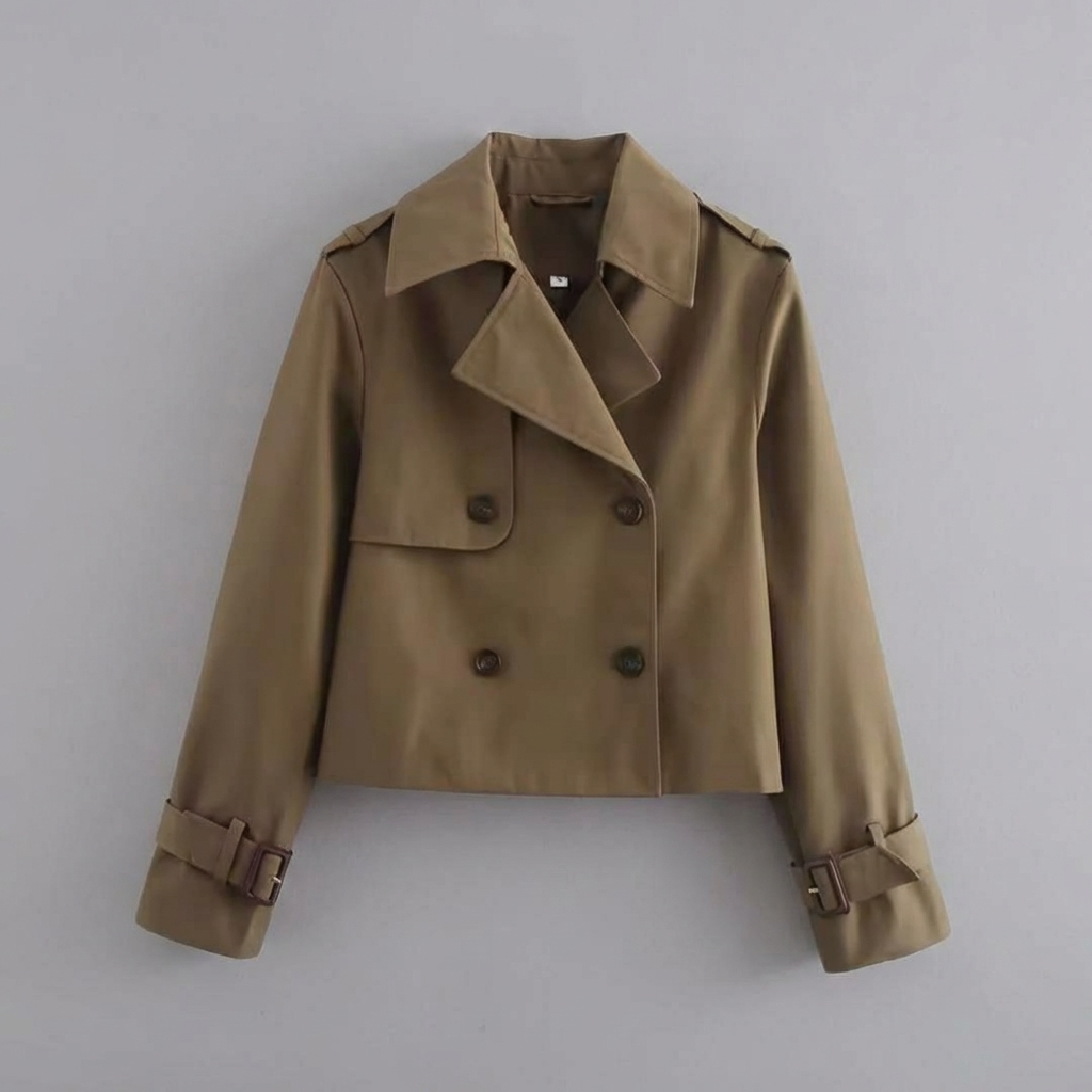 Women's Cropped Trench Coat Double Breasted