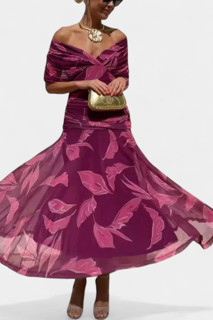 Off-Shoulder Drape Midi Dress