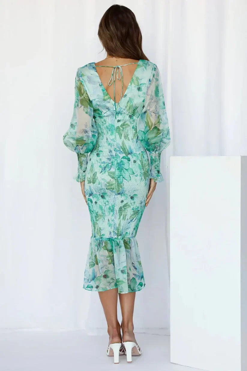 Women's Floral Evening Dress Flowy Draped