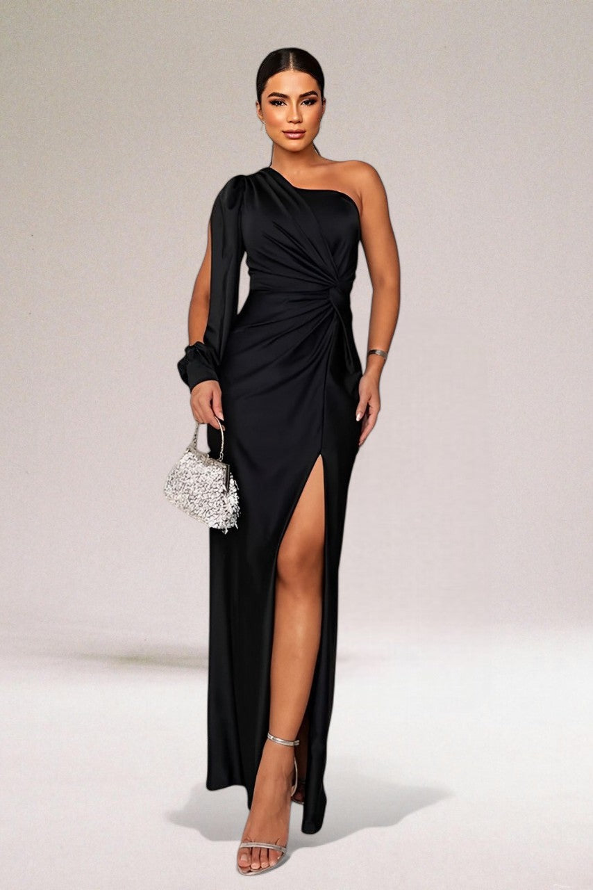 Image of Isabella | Women's One Shoulder Slit Maxi Dress