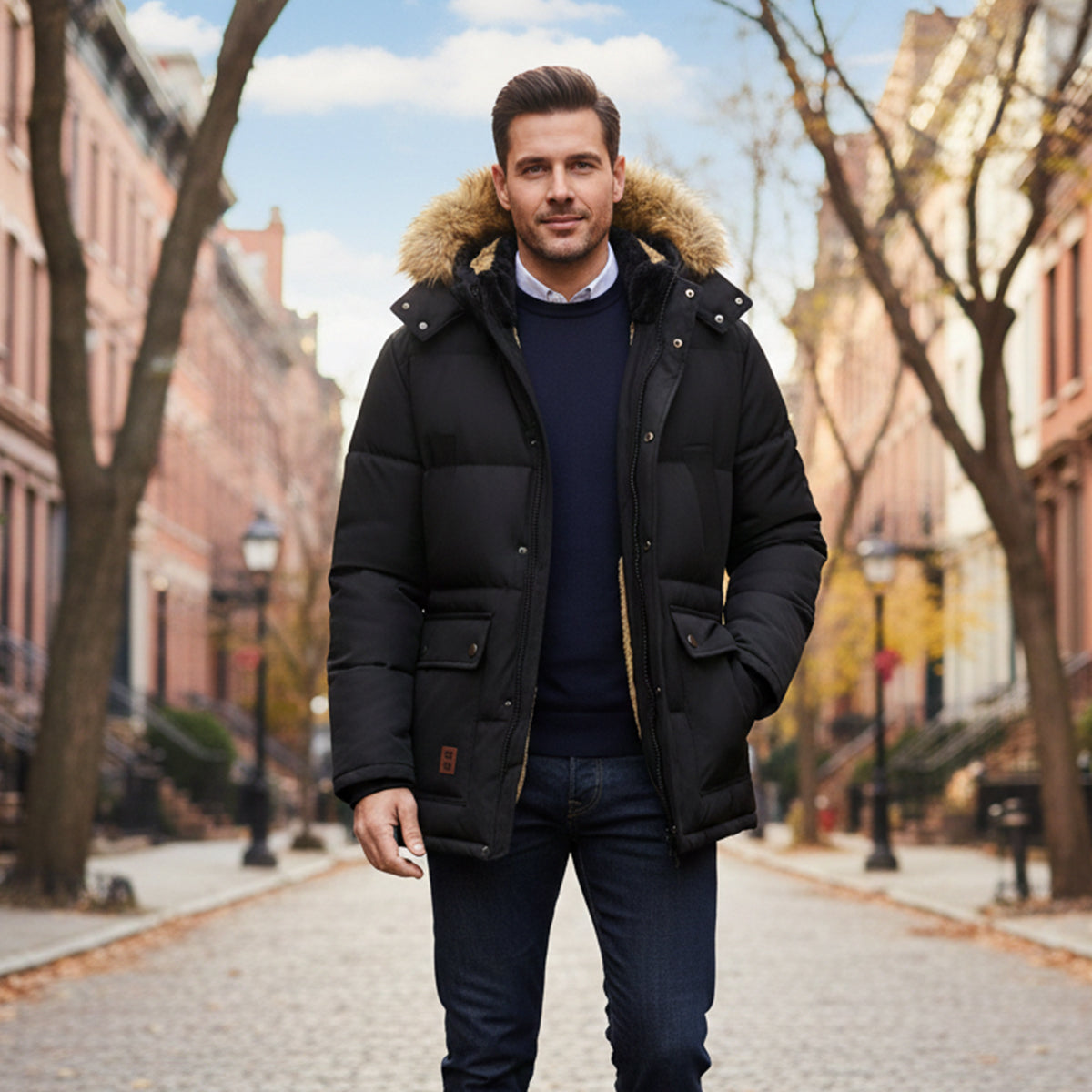 Men's Winter Parka Jacket Fur Collar Warm