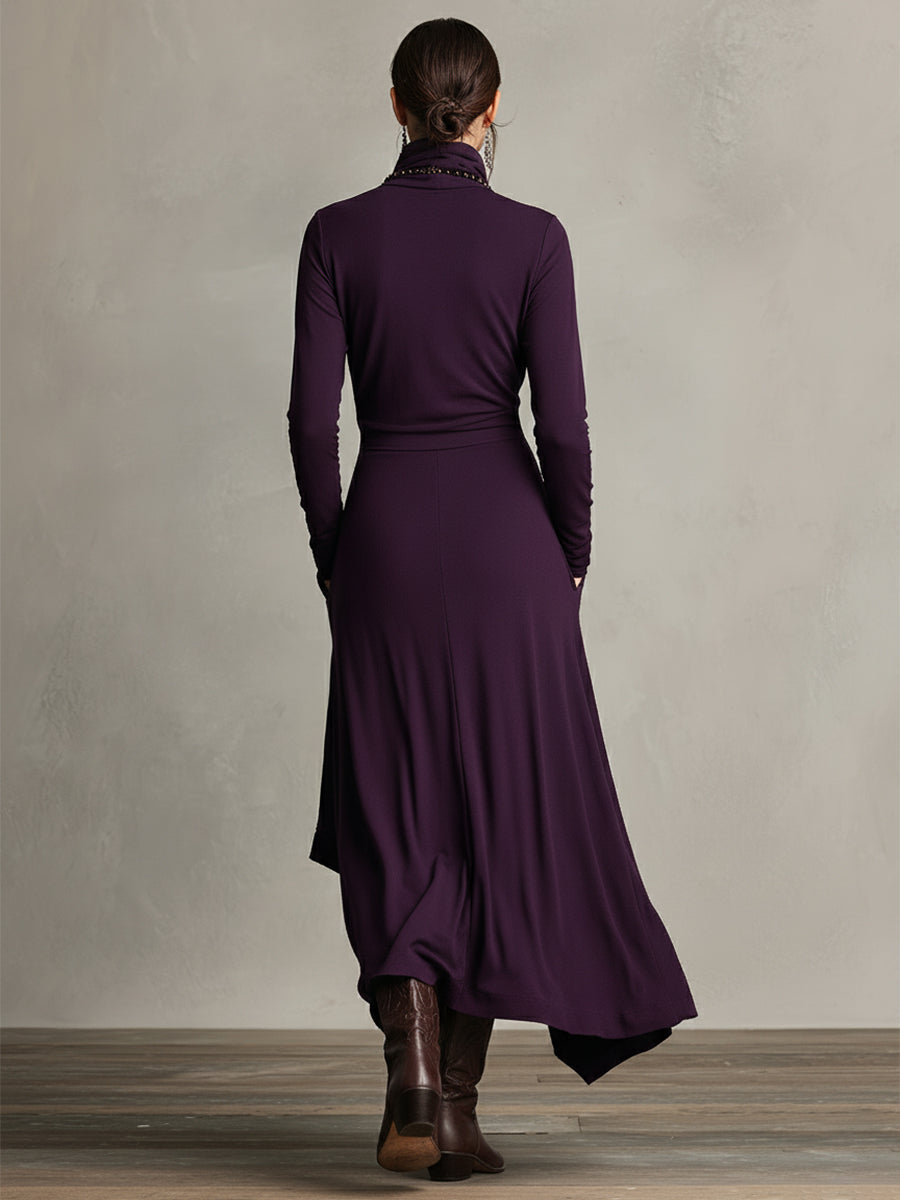 Wrap Turtleneck Midi Dress