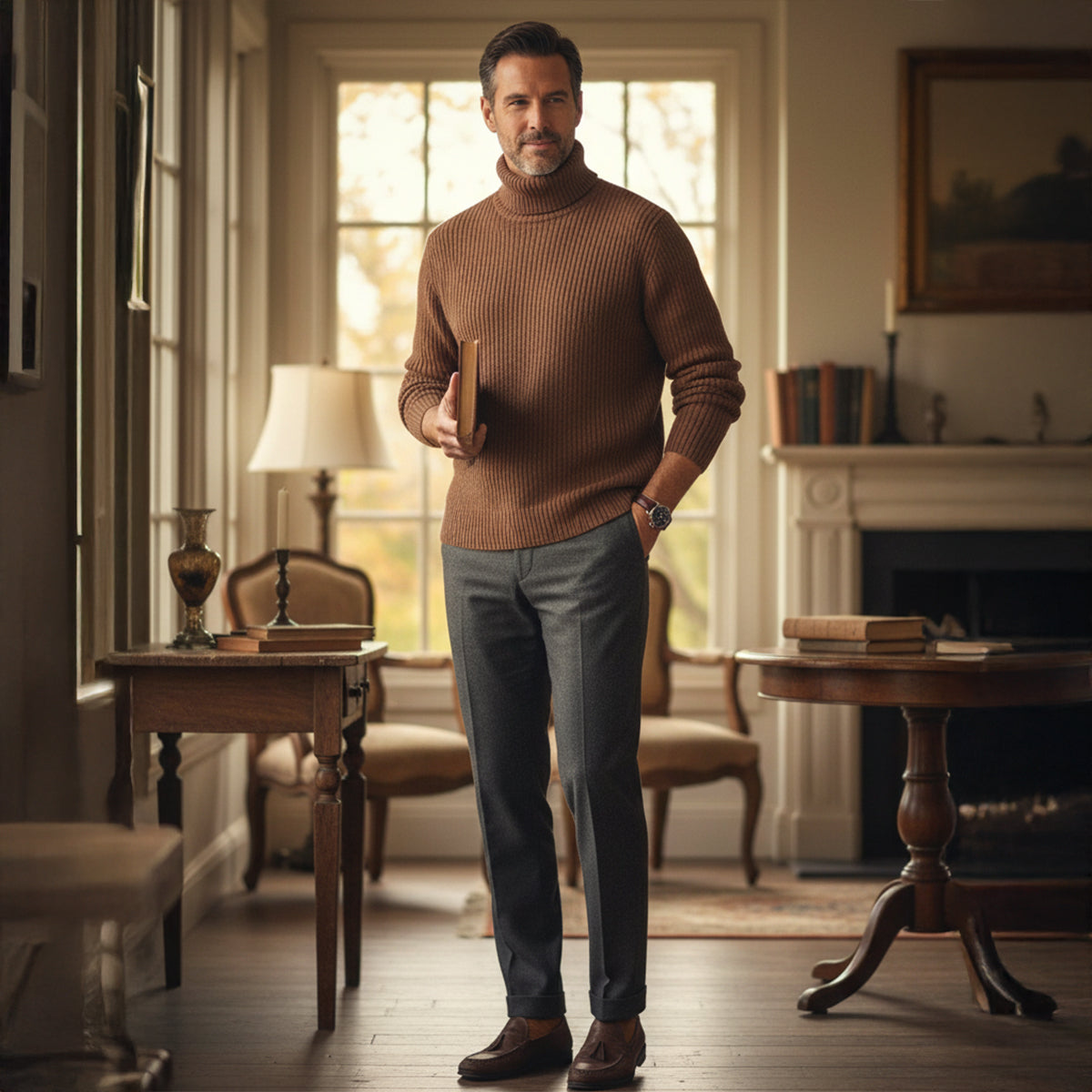 Men's Soft Knit Turtleneck Sweater Warm