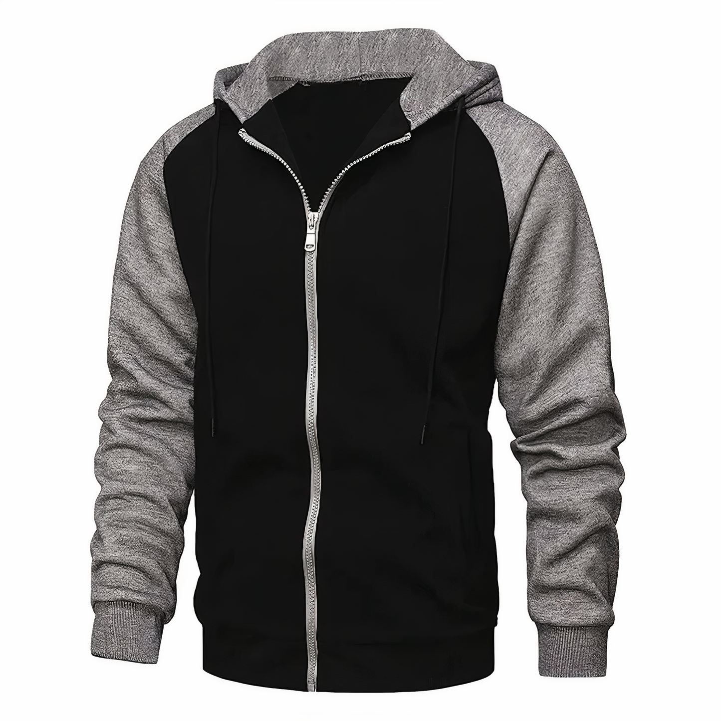 Men's Zip-Up Hoodie Raglan Sleeves Comfortable Grey