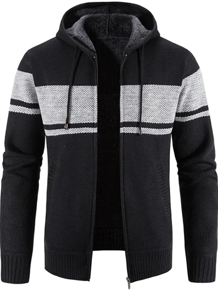 Men's Hoodie Cardigan Zip-Up Fleece Lined Adjustable Drawstring