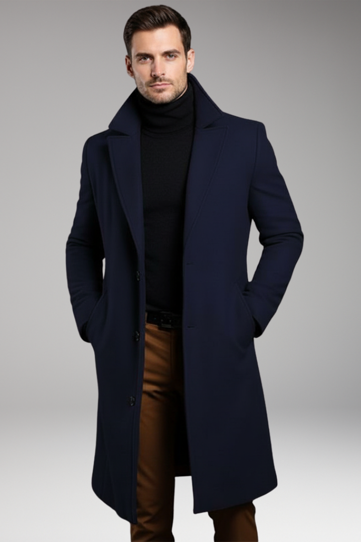 Men's Notch Lapel Coat Buttons Mid-Length