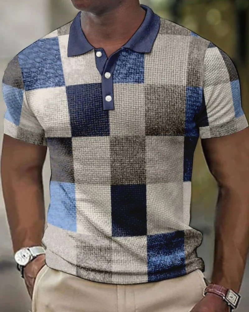 Men's Checkered Polo Shirt Modern Comfortable Design