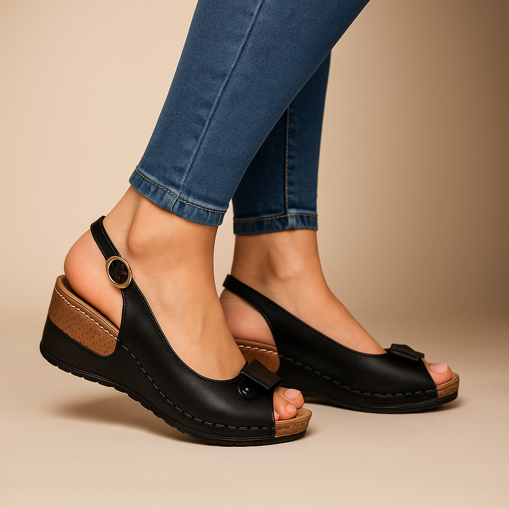 Image of Nia | Women's Peep Toe Wedge Slingback Sandals