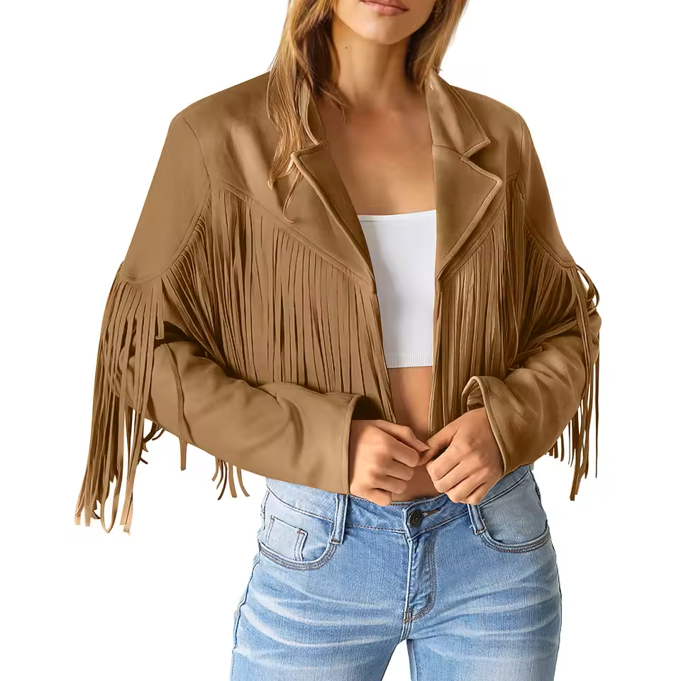 Women's Suede Fringed Jacket Boho Chic