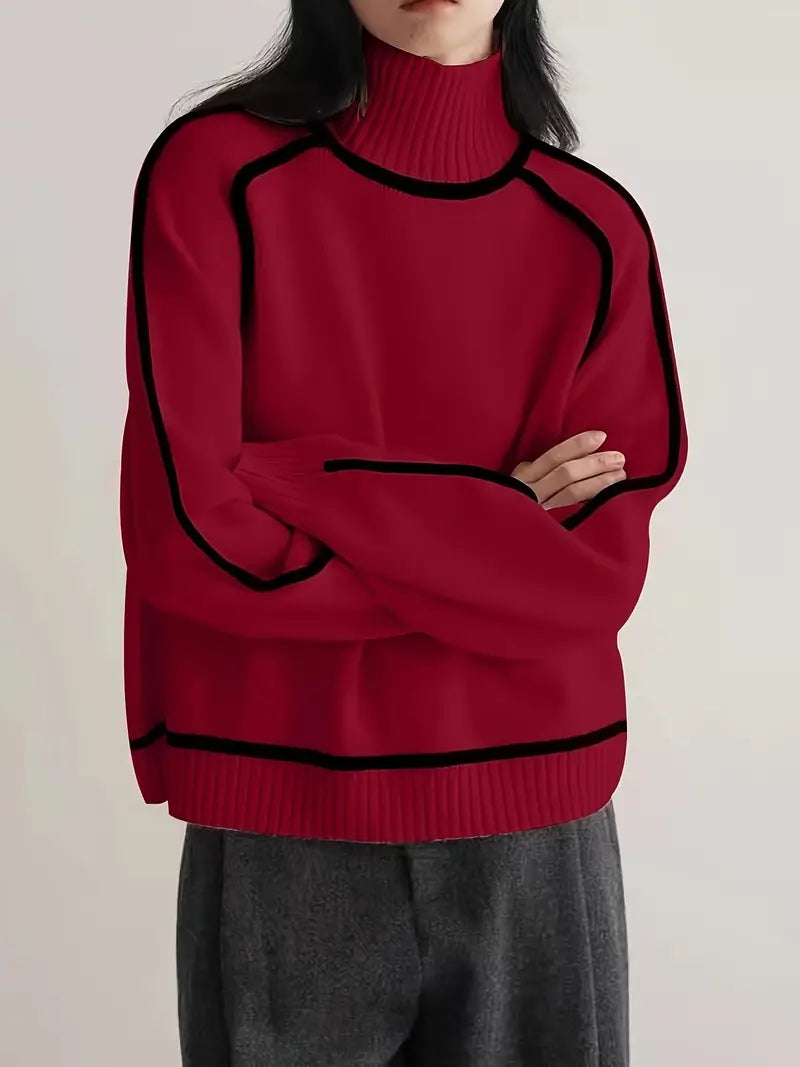 Women’s Contrast Trim Turtleneck Knit Sweater
