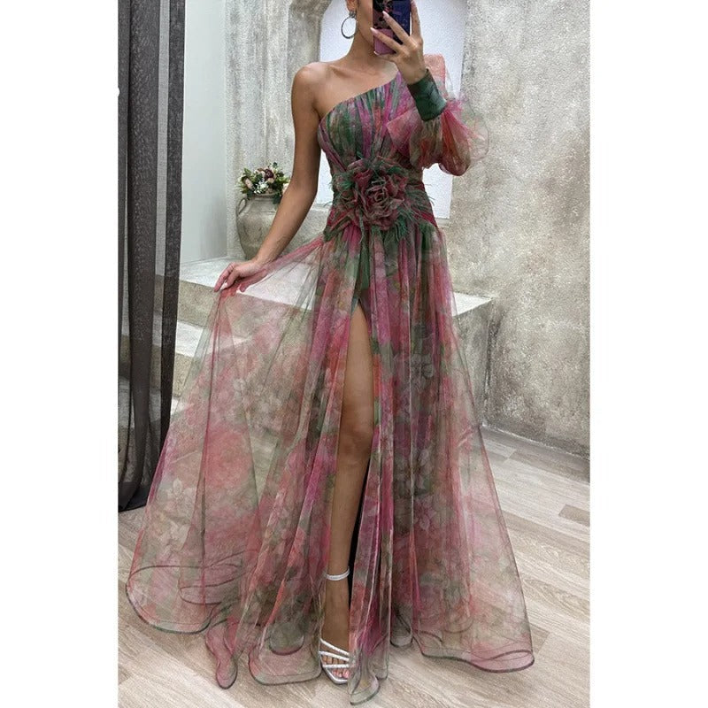 Image of Rita | Women's One Shoulder Split Maxi Dress